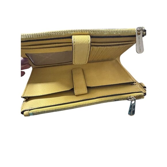 Michael Kors Yellow Saffiano Leather Double-Zip Wallet With Card Slots & ID Wind - Picture 7 of 10